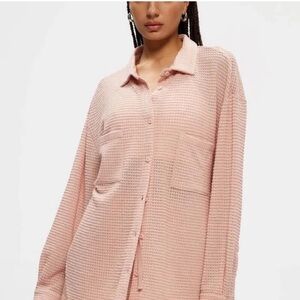 NWT Kuwalla Women's Pink Textured Button-Up Top